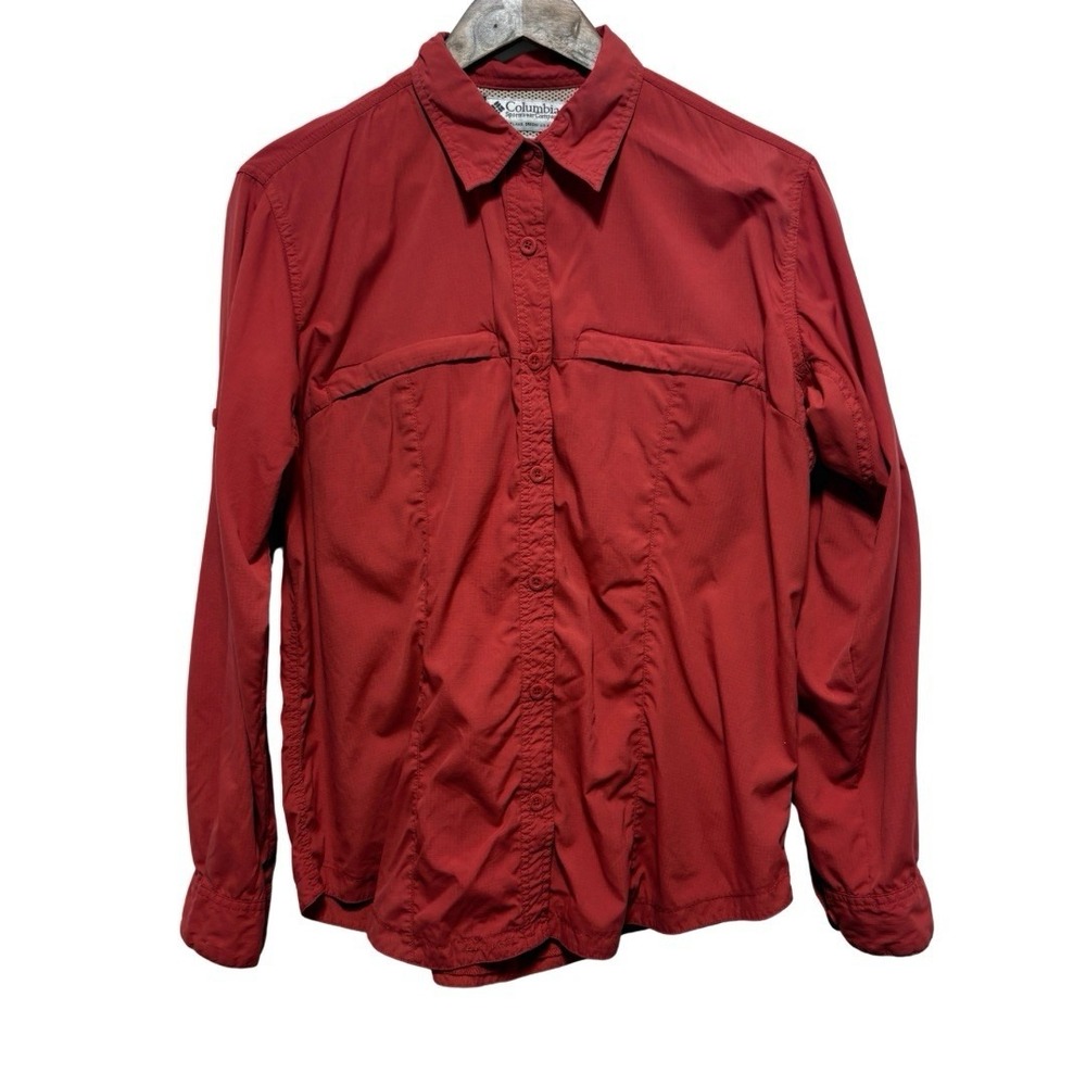 Columbia Blouse Womens L Orange GRT Long Sleeve Button Up Fishing Hiking Vented